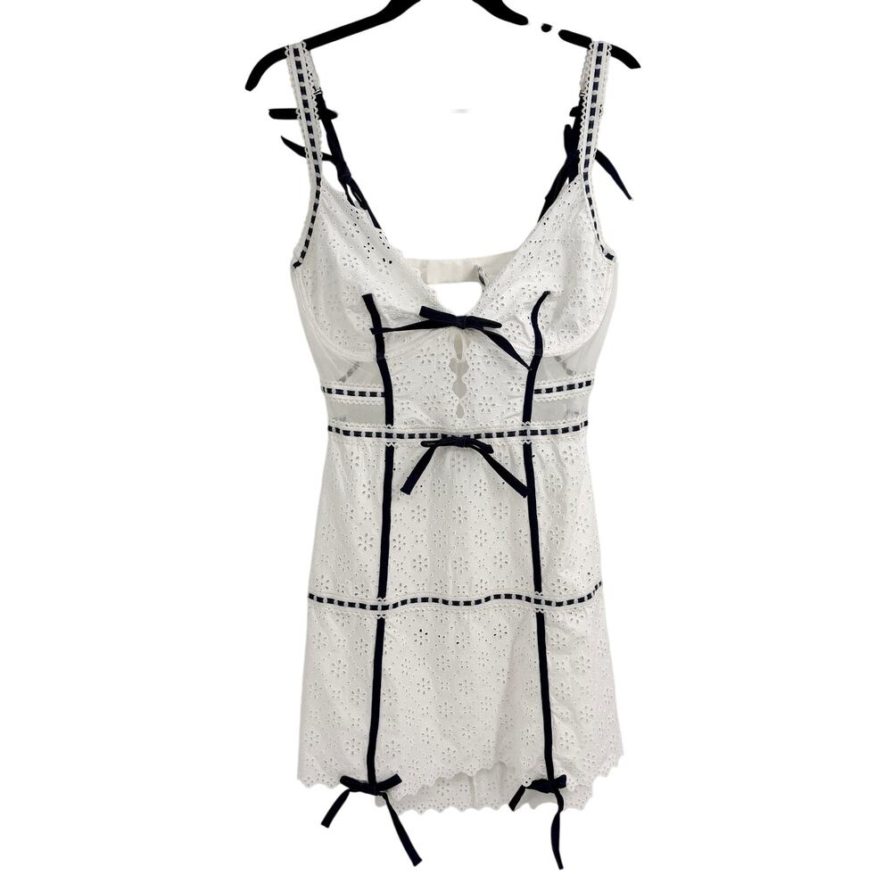 For Love & Lemons Josette Mini Dress Slip Dress White Eyelet Bows Size XL